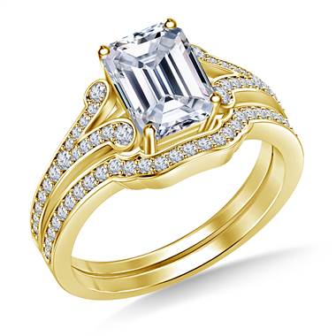 Split Shank Scrolled Diamond Vintage Diamond Ring with Matching Band in 18K Yellow Gold
