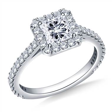 Square Halo Diamond Engagement Ring In 14K White Gold