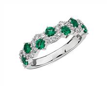 Staggered Emerald and Diamond Ring In 14k White Gold | Blue Nile