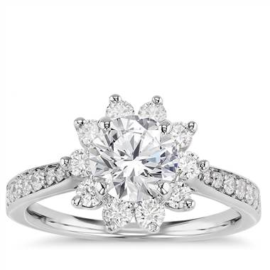 Starburst Floral Diamond Halo Engagement Ring in 14k White Gold (3/8 ct. wt.)
