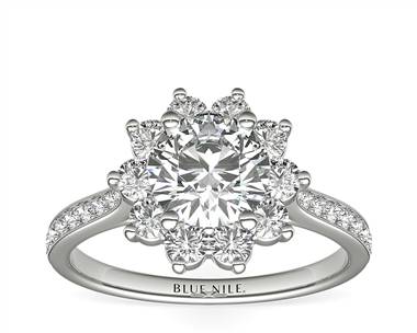 Starburst FLoral Diamond Halo Engagement Ring In 14k White Gold (3/8 ct. Wt.)