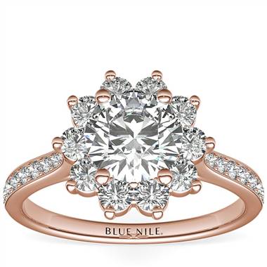 Starburst Floral Halo Diamond Engagement Ring in 14k Rose Gold (3/8 ct. tw.)