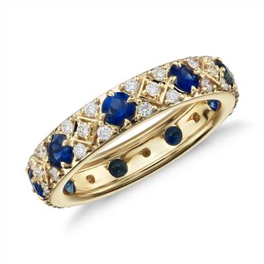 Starlight Sapphire and Diamond Eternity Ring in 18k Yellow Gold