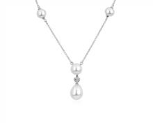 Stationed Freshwater Pearl Necklace With Drop Pendant In 14k White Gold | Blue Nile
