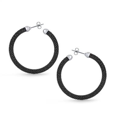 Sterling Silver and Rhodium Ruthenium Texture Large Hoop Earrings