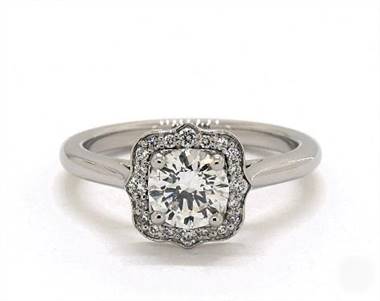 Striking Vintage Halo Engagement Ring in Platinum 2.00mm Width Band (Setting Price)