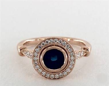 Stunning Milgrain Bezel Halo Engagement Ring in 14K Rose Gold 4mm Width Band (Setting Price)