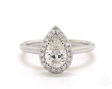 Stunning Pear Halo Solitaire Engagement Ring in 14K White Gold 1.80mm Width Band (Setting Price)
