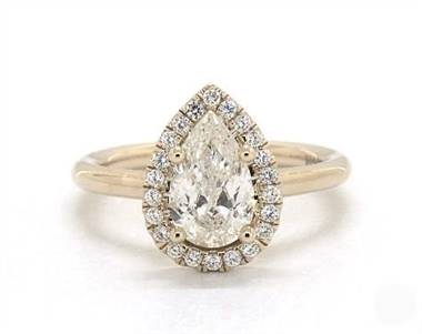 Stunning Pear Halo Solitaire Engagement Ring in 14K Yellow Gold 1.80mm Width Band (Setting Price)