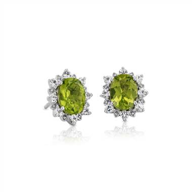 "Sunburst Oval Peridot Stud Earrings in Sterling Silver (8x6mm)"