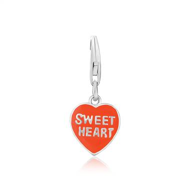 Sweetheart Enamel Red Heart Charm in Sterling Silver