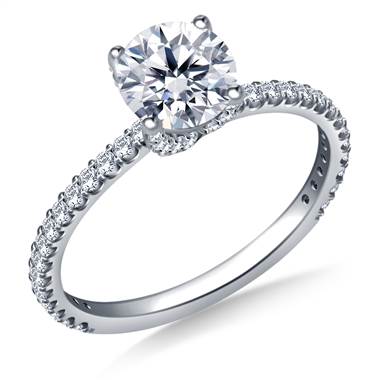 Swirl Style Solitaire Engagement Ring in 18K White Gold