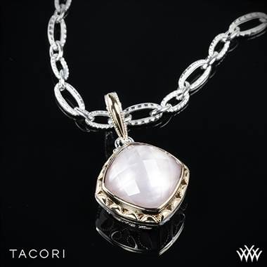 Tacori Blushing Rose Clear Quartz over Pink Mother of Pearl Enhancer in Sterling Silver with 18k Yellow Gold Accent with 18" Tacori Chain