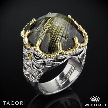 Tacori SR102Y15 Black Lightning Rutilated Quartz over Black Onyx Ring in Sterling Silver with 18k Yellow Gold Accents