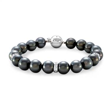 Tahitian Cultured Pearl and Diamond Bracelet in 18k White Gold (9-10mm)