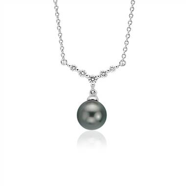 Tahitian Cultured Pearl and Diamond Necklace in 18k White Gold (8mm)