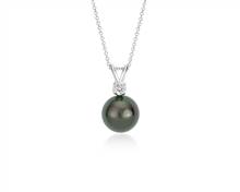 Tahitian Cultured Pearl and Diamond Pendant In 18k White Gold (10-10.5mm) | Blue Nile