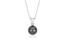 Tahitian Cultured Pearl and Diamond Pendant In 18k White Gold (9-9.5mm) | Blue Nile