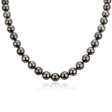 "Tahitian Cultured Pearl Strand Necklace in 18k White Gold (9-10mm)"