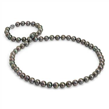 "Tahitian Cultured Pearl Strand Necklace with Cage Clasp in 18k White Gold  - 36" Long (12-13mm) "
