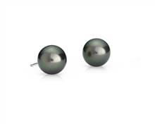 Tahitian Cultured Pearl Stud Earrings In 18k White Gold (10-10.5mm) | Blue Nile