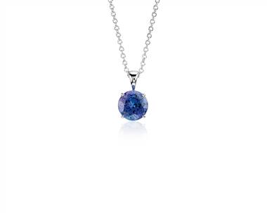 Tanzanite Solitaire Pendant Necklace In 14k White Gold (7mm)