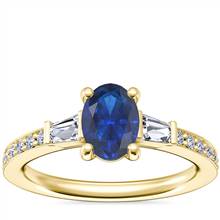Tapered Baguette Diamond Cathedral Engagement Ring with Oval Sapphire in 14k Yellow Gold (7x5mm) | Blue Nile