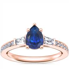 Tapered Baguette Diamond Cathedral Engagement Ring with Pear-Shaped Sapphire in 14k Rose Gold (7x5mm) | Blue Nile