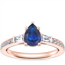 Tapered Baguette Diamond Cathedral Engagement Ring with Pear-Shaped Sapphire in 14k Rose Gold (7x5mm) | Blue Nile