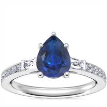 Tapered Baguette Diamond Cathedral Engagement Ring with Pear-Shaped Sapphire in 14k White Gold (8x6mm) | Blue Nile