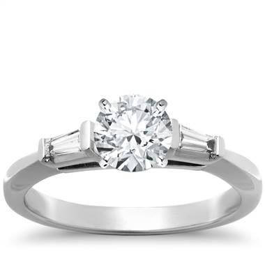 Tapered Baguette Diamond Engagement Ring in 14k White Gold