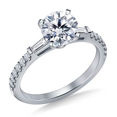 Tapered Baguette Engagement Ring with Accent Diamonds in 18K White Gold (1/3 cttw.)