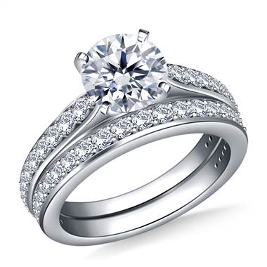 Tapered Cathedral Diamond Ring with Matching Band in 14K White Gold (3/4 cttw.)