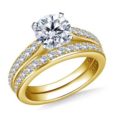 Tapered Cathedral Diamond Ring with Matching Band in 18K Yellow Gold (3/4 cttw.)