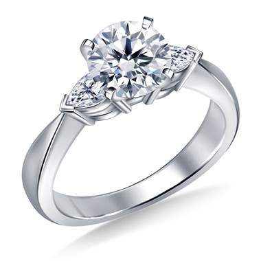 Tapered Diamond Engagement Ring with Pear Shaped Side Stones in 14K White Gold (1/2 cttw)