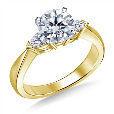 Tapered Diamond Engagement Ring with Pear Shaped Side Stones in 14K Yellow Gold (1/2 cttw)