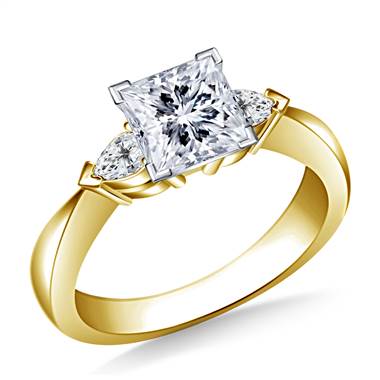 Tapered Diamond Engagement Ring with Pear Shaped Side Stones in 14K Yellow Gold (1/4 cttw)