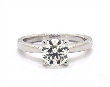Tapered Solitaire Pave-Accented Bridge Engagement Ring in 18K White Gold 2.30mm Width Band (Setting Price)