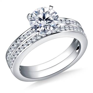 Thin Channel Set Diamond Ring with Matching Band in 14K White Gold (1/3 cttw)