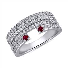 Three Row Stacked Open Round Ruby & Diamond Ring in 14k White Gold (5/8 ct. tw.) | Blue Nile