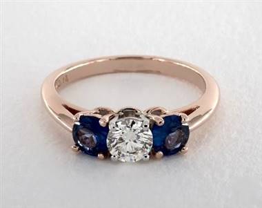 Three Stone Blue Sapphire .8ctw Engagement Ring in 14K Rose Gold 2.20mm Width Band (Setting Price)