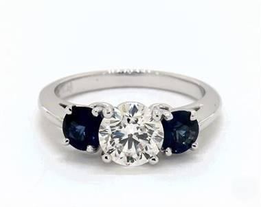 Three Stone Blue Sapphire .8ctw Engagement Ring in 14K White Gold 2.20mm Width Band (Setting Price)