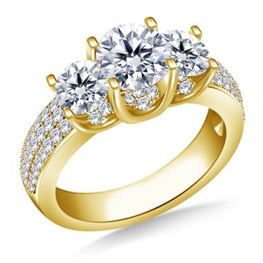 Three Stone Diamond Engagement Ring In 18K Yellow Gold (1 3/8 cttw.)