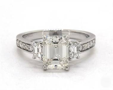 Three Stone Emerald Shape .57ctw Engagement Ring in 18K White Gold 2.60mm Width Band (Setting Price)