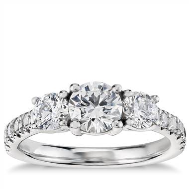 Three-Stone Pave Diamond Engagement Ring in 14k White Gold (1/4 ct. tw.)