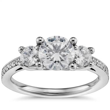 Three Stone Pave Diamond Engagement Ring in 14k White Gold (2/3 ct. tw.)