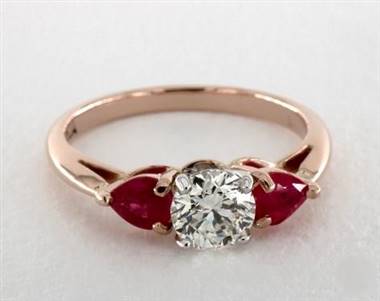 Three-Stone Pear-Ruby .8ctw Engagement Ring in 14K Rose Gold 2.20mm Width Band (Setting Price)