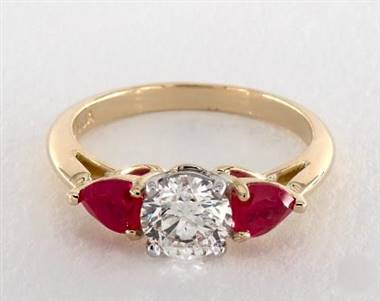 Three-Stone Pear-Ruby .8ctw Engagement Ring in 18K Yellow Gold 2.20mm Width Band (Setting Price)