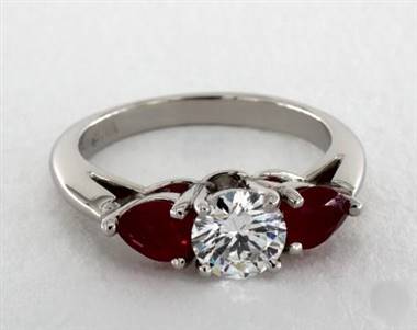 Three-Stone Pear-Ruby .8ctw Engagement Ring in Platinum 2.20mm Width Band (Setting Price)