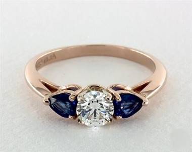 Three Stone Pear-Sapphire .8ctw Engagement Ring in 14K Rose Gold 2.20mm Width Band (Setting Price)